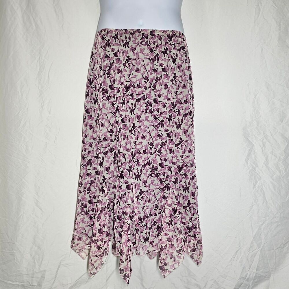 y2k 2000s pink purple floral hankerchief hem midi skirt - Picture 3 of 6